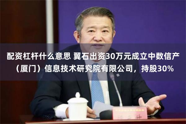 配资杠杆什么意思 翼石出资30万元成立中数信产（厦门）信息技术研究院有限公司，持股30%